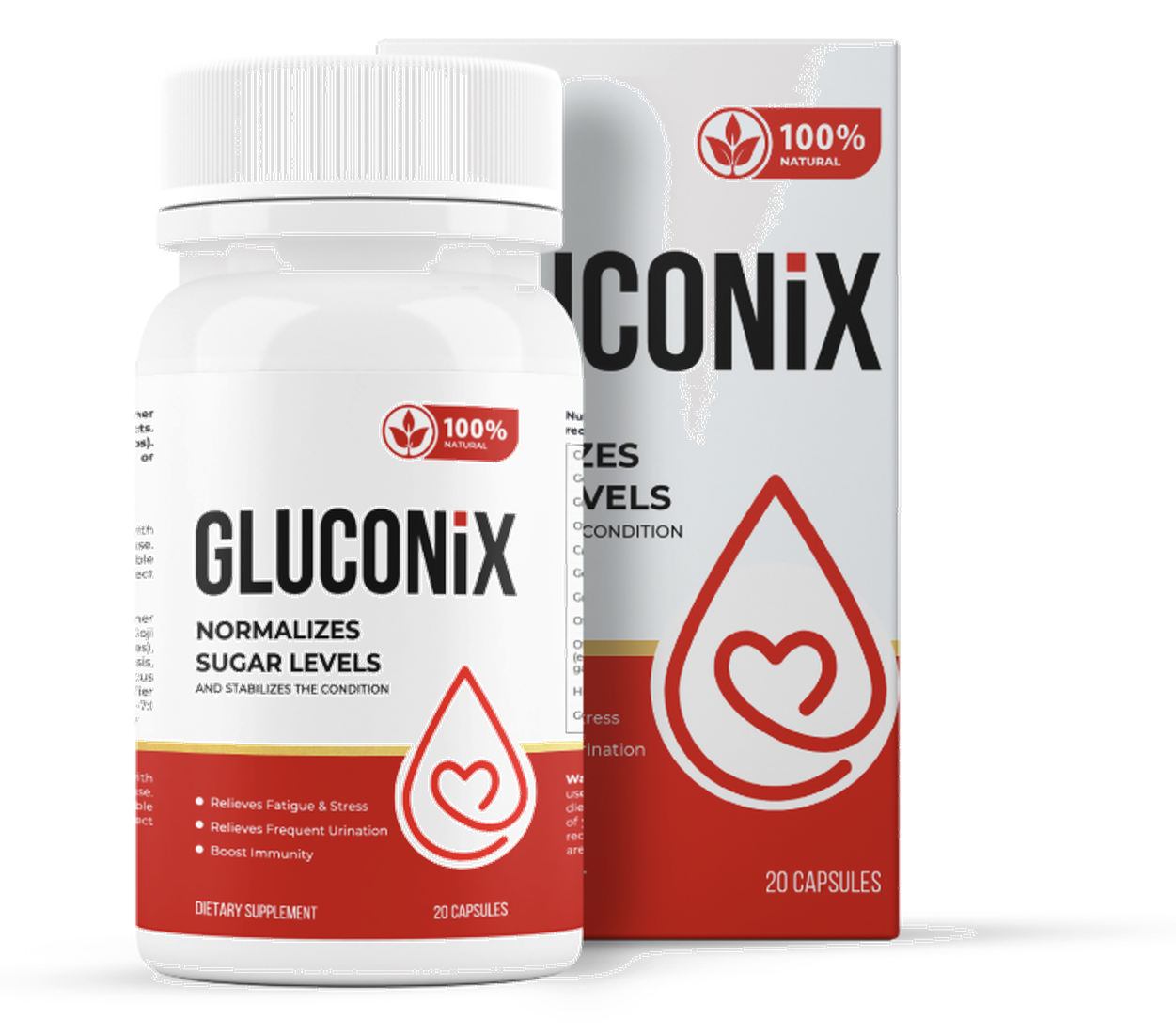 Gluconix — bottle and box of the food supplement, 20 capsules